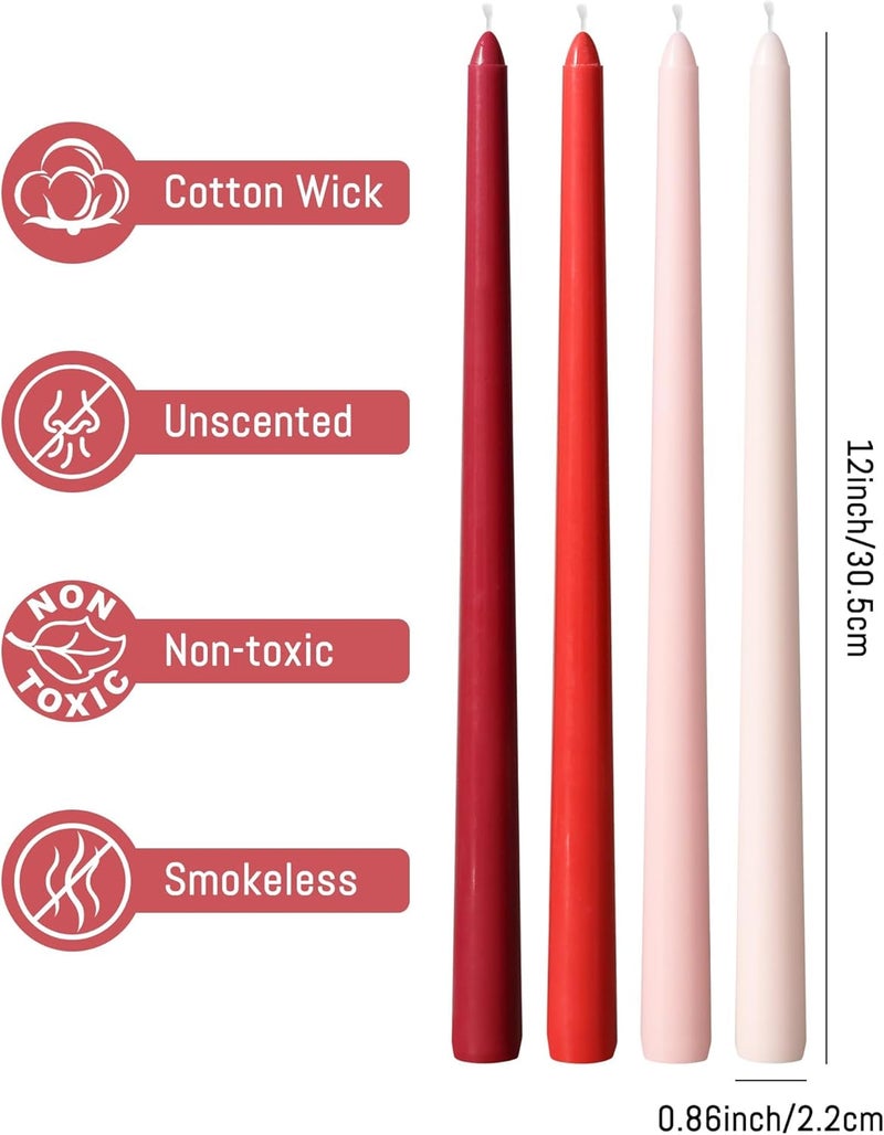 Viyffo 12 Inch Red Taper Candles 4 Pack Unscented Smokeless Long Tall Tapered Candles for Candlesticks Sticks Wedding Home Decor Dinner - Image 5